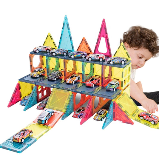 khilona-garden® Preschool DIY Construction Racing Track Magnetic Blocks With Car